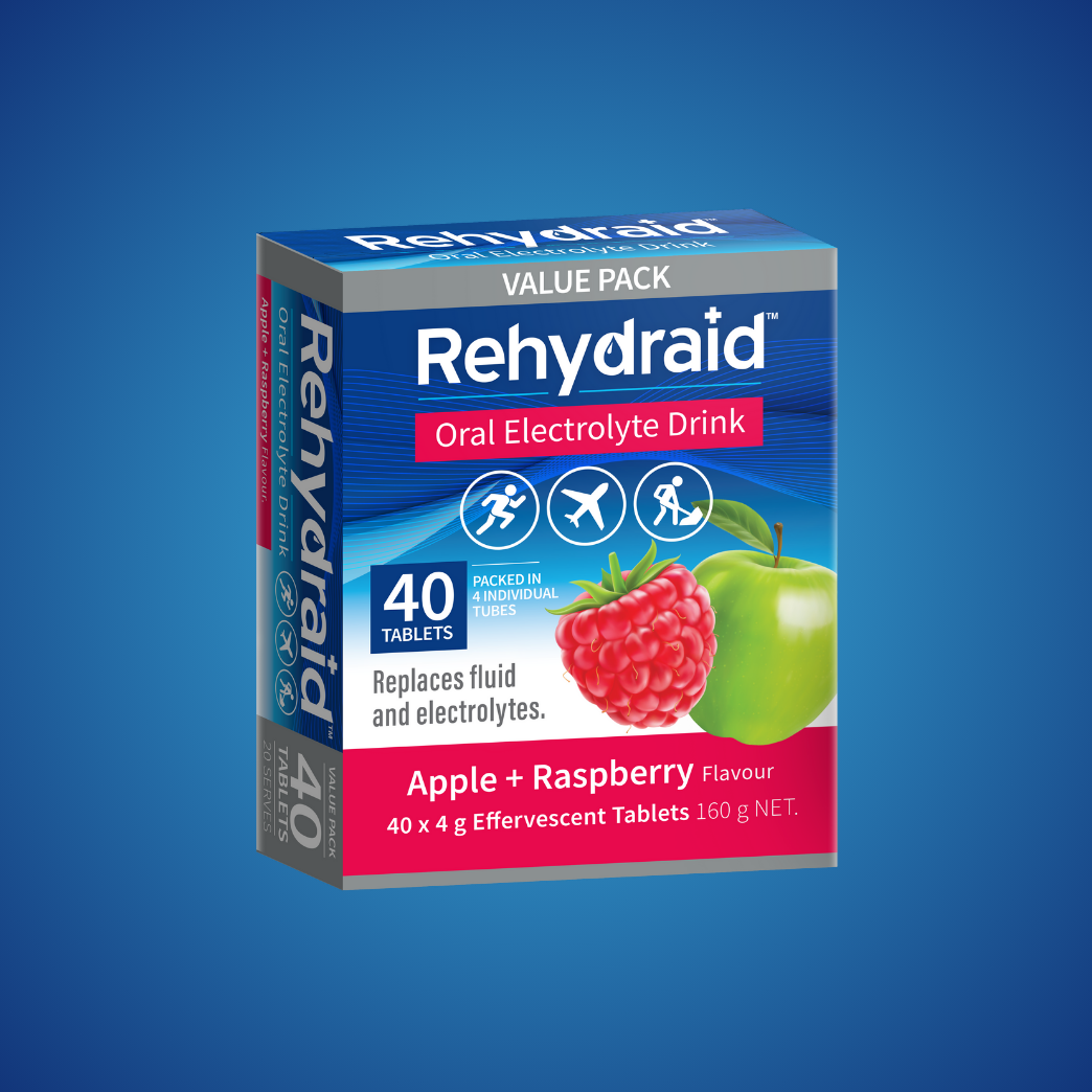 Rehydraid Electrolyte Effervescent Tablets Apple Raspberry – Single 40 Pack