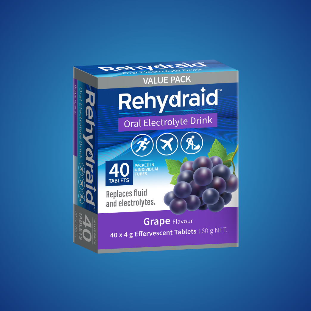 Rehydraid Electrolyte Effervescent Tablets Grape – Single 40 Pack