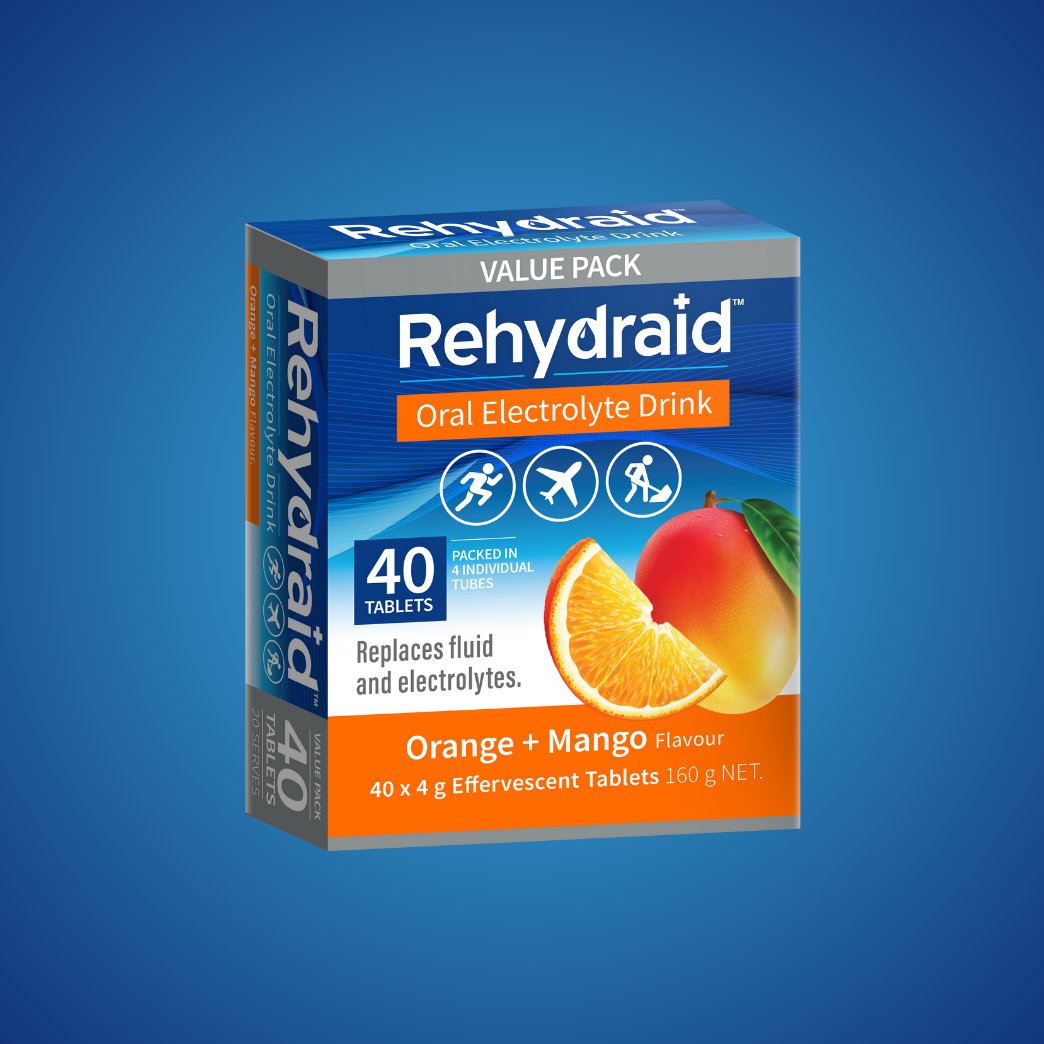 Rehydraid Electrolyte Effervescent Tablets Orange and Mango – Single 40 Pack